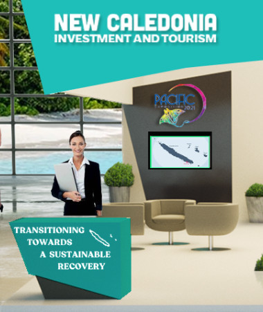 Le stand virtuel du gouvernement et des trois provinces met l’accent sur les opportunités d’investissement et les atouts touristiques de la Nouvelle-Calédonie.