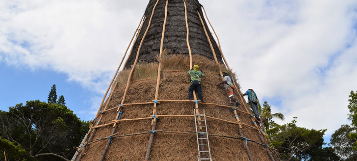 Le chantier de la grande case du Sud du centre culturel Tjibaou a duré près d'un mois.