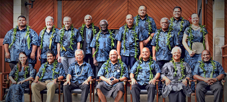 Les 17 dirigeants des îles du Pacifique lors de la dernière journée du 51e Forum des îles du Pacifique, à Fidji. Crédit : Forum des îles Pacifique