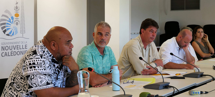 Les membres du gouvernement, Thierry Santa, Joseph Manauté, Christopher Gygès, et Vaimu’a Muliava, ont animé une conférence de presse concernant le lancement de l’appel à manifestation d’intérêt « Territoires d’innovation » de la Nouvelle-Calédonie.