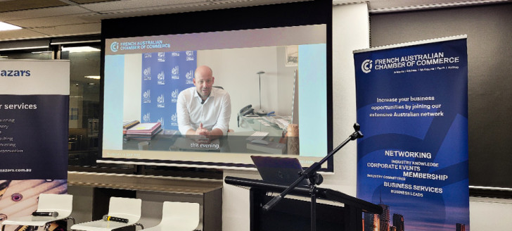 Christopher Gygès, membre du gouvernement chargé de la transition énergétique est intervenu en visioconférence à l’occasion d’un événement organisé à Brisbane par la chambre de commerce franco-australienne.